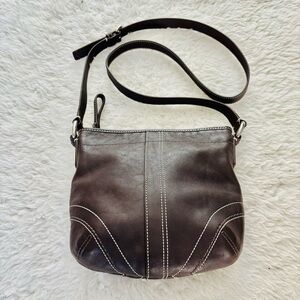 Vintage Dark Brown Genuine Leather Small Shoulder Bag size 8”x8”x2”